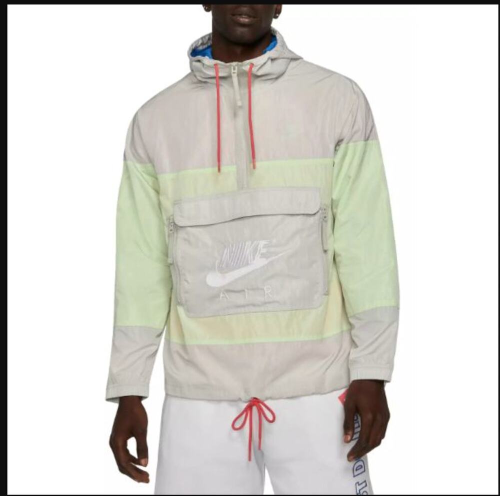 Nike Men's Air Unlined Anorak Lime Green Gray Hooded Jacket size M